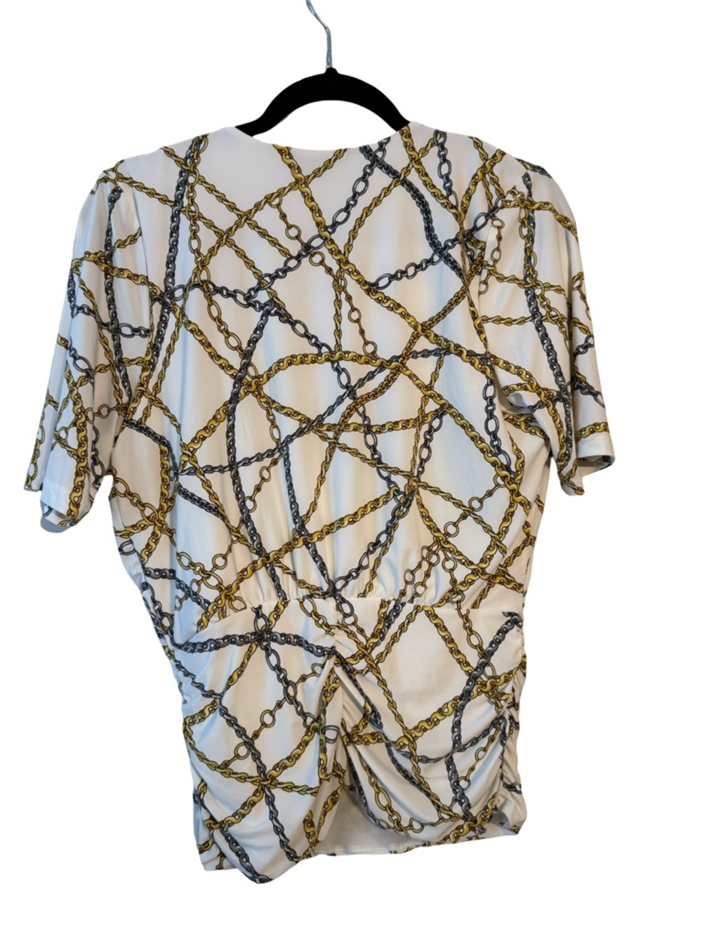 INC International Concepts Chain-Print Surplice Top - White/Gold/Gray - Picture 2 of 5
